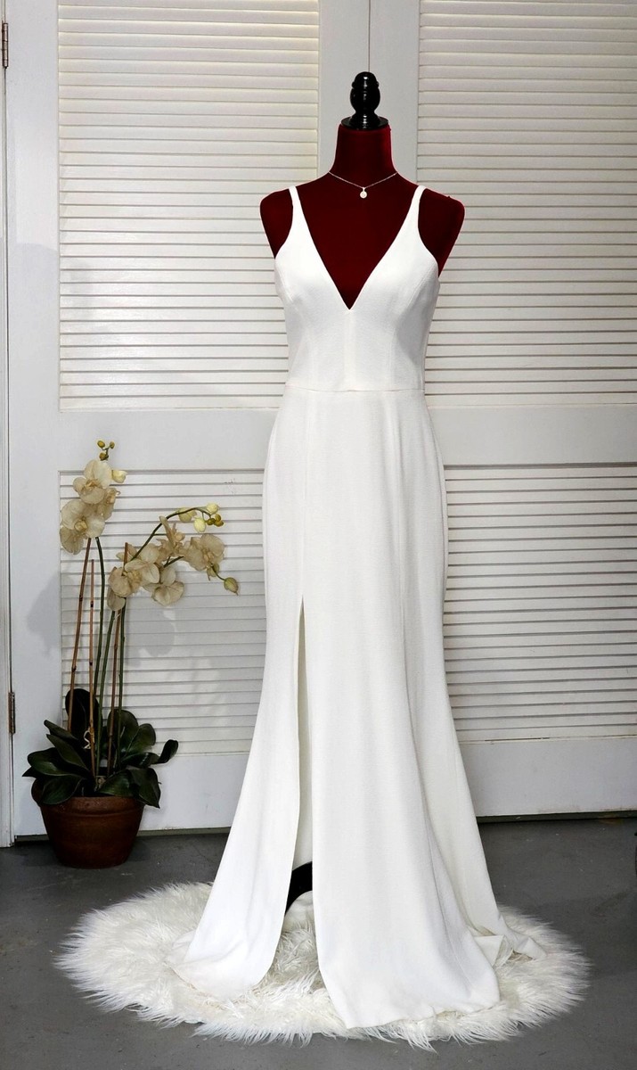 Dress the Population Iris Dress Crepe Off White Ball Gown Slit Sz M 153