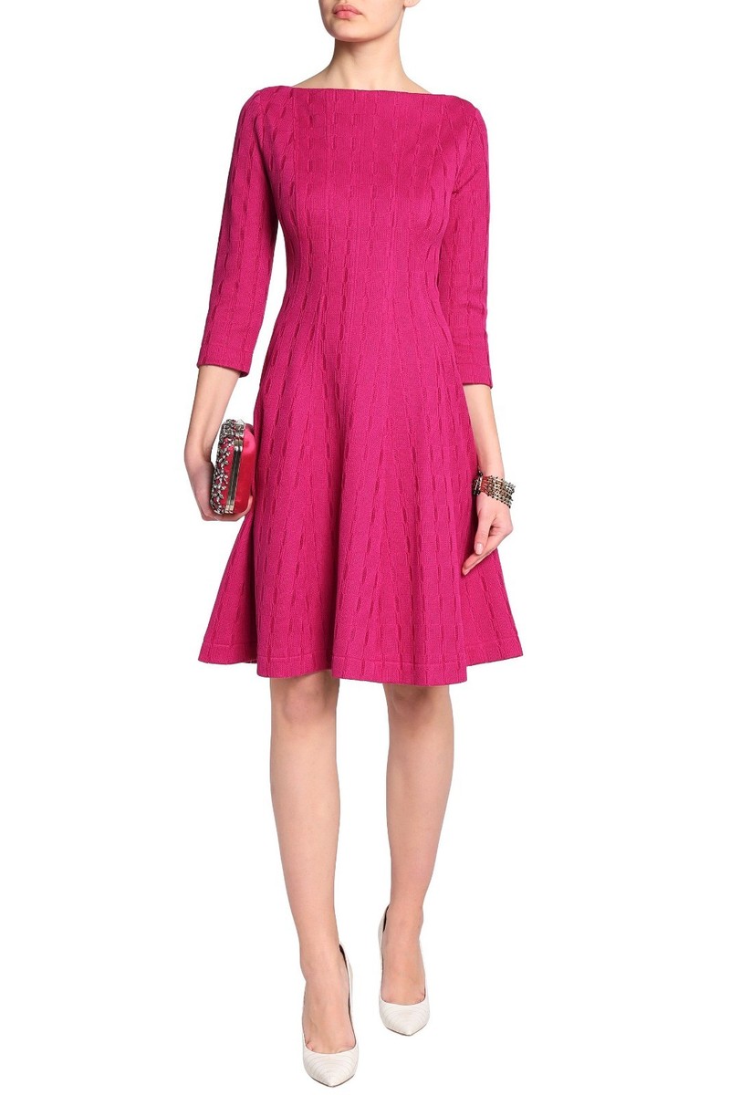 Robe LELA ROSE Maille Jacquard Rose Magenta - Taille 4 - Neuve Avec étiquettes - Évasée
