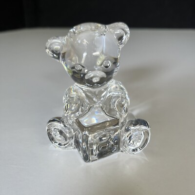Waterford Crystal Baby Bear & Block Figurine - 2.75''H - 40030546 - nursery decor