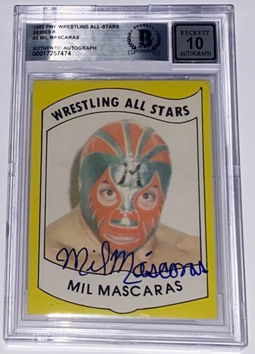 MIL MASCARAS AUTO'D SIGNED 1982 WRESTLING ALL STARS ROOKIE CARD BAS COA WWE HOF - Picture 2 of 3