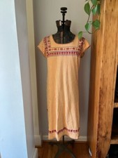 Playful Zara Women's Orange & Yellow Striped Embroidered Shift Dress - Small