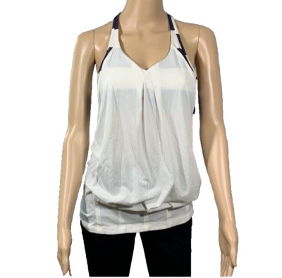 Lululemon No Limits Womens Tank Top sz 8 White Blue White Stripe Bra Yoga Run