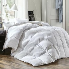 Light Comforter White Goose Down and Soft Tiny Feather Fill King Size 100 Cotton