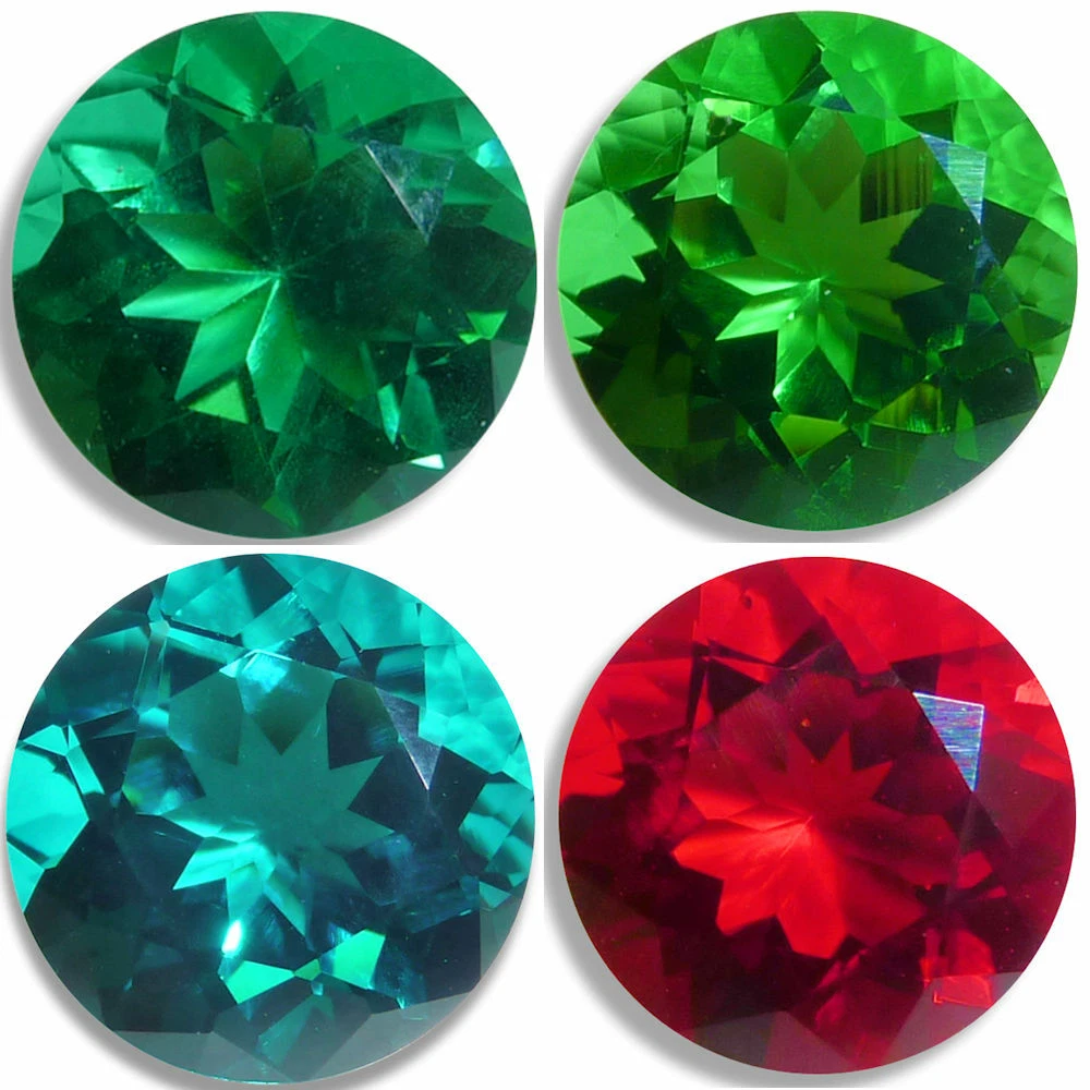 Lab Created Helenite Round Emerald Green Red Teal Faceted Gemstones Fine Cut AA
