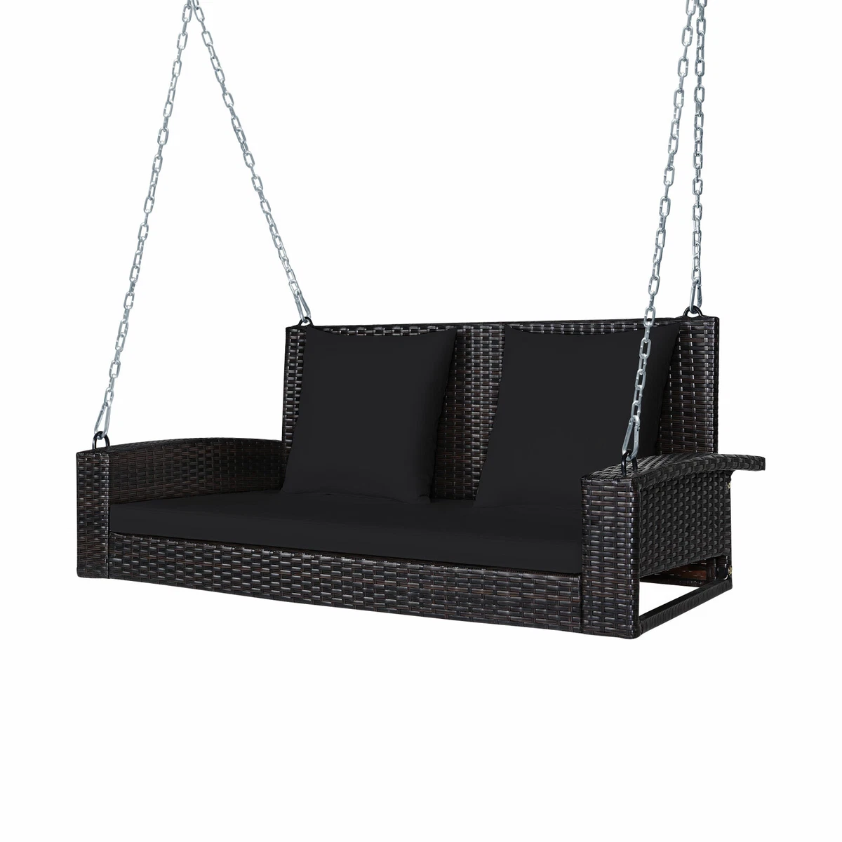 Patiojoy Patio Rattan Porch Swing 2 Seat Hanging Swing Chair