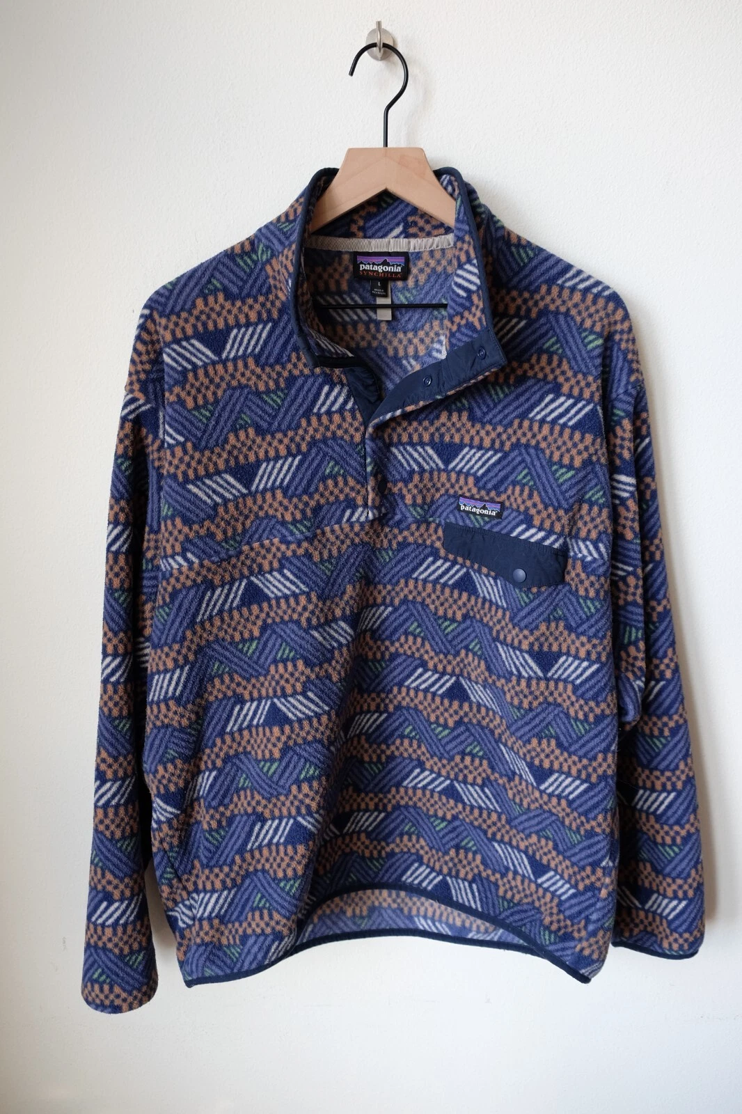 patagonia snap t synchilla geometric fleece pullover jacket