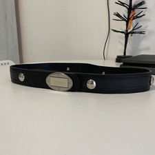 Versace Vintage Black Leather Belt Silver Logo Buckle - 100 cm Unisex