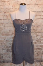 Modcloth Esley Taupe -gray sheath NWT S Tear drop jeweled bodice tulip hem
