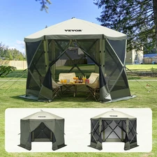 10x10 FT Pop Up Gazebo Tent, 6-Sided Screen Shelter w/ Privacy Cloths, Green