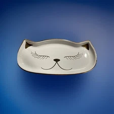 Elegant Ceramic Gold Trim Kitty Trinket/Jewelry Dish 