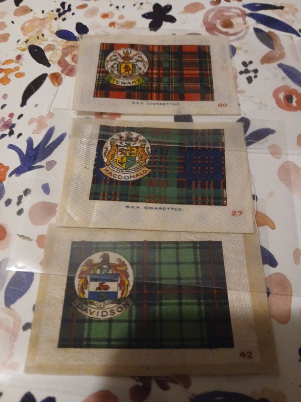 3 1910s SILK Tartan Textured Family Crests Tobacco Cards