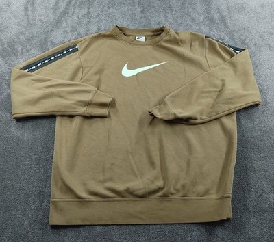 Nike Jumper Mens Large Brown Taped Logo Spellout Gym Activewear Sweatshirt