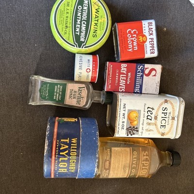 Vintage Spice, Olive Oil, Hair Tonic, Tea & Tobacco Containers 