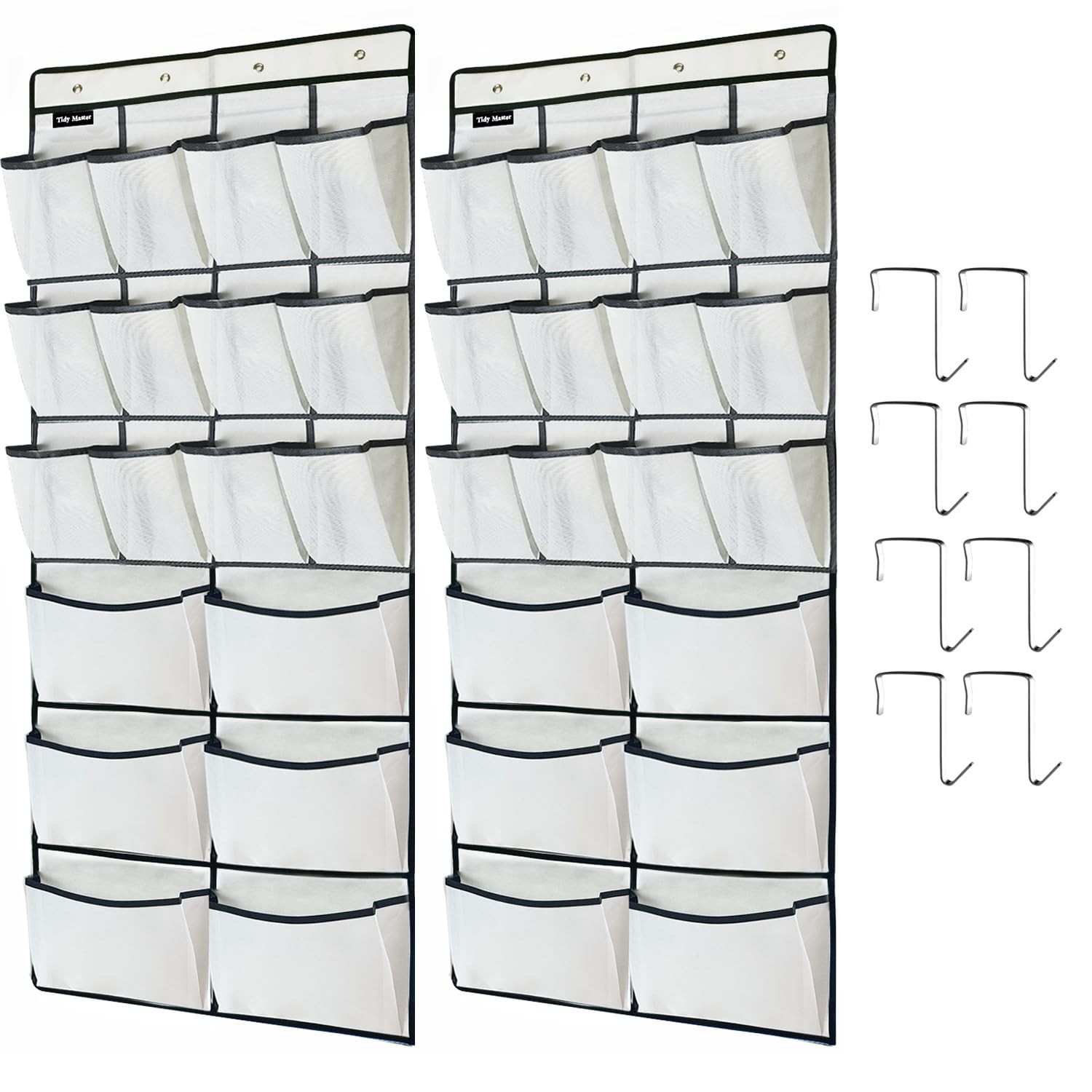 2 Pack Extra Large Hanging Over Door Shoe Organizers, 12 Mesh Pockets + 6 Lar...
