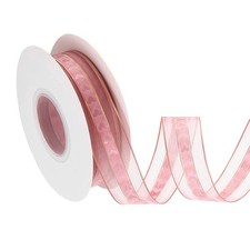 1 Inch x 25 Yards Sheer Organza Ribbon Love Heart Chiffon Ribbon Pink