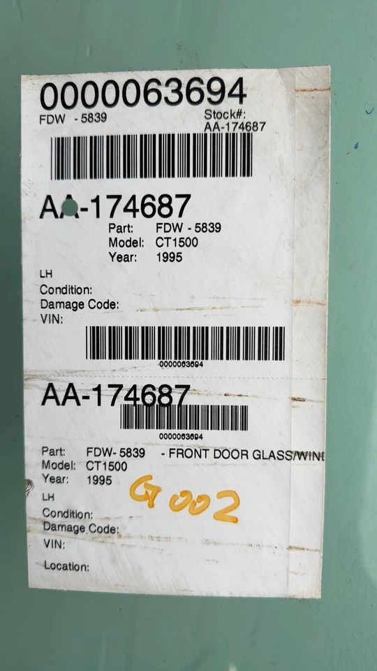 1988-1999 CHEVY PICKUP 1500 Front Door Glass/window Chevrolet Left - Image 2 of 4