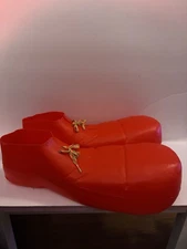 Vintage Rubie’s Red Costume Clown Shoes-Plastic Made In USA 1978 #741 Neon Laces