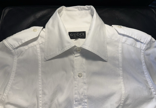 Vtg Gucci men's White Slim Fit Shirt French Cuffs Authentic Italy Sz 44 XS
