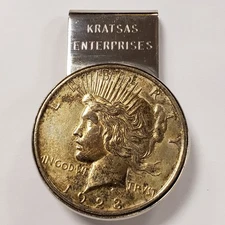 1923 $1 Silver Peace Dollar - Money Clip Kratsas Enterprises - SKU-Q1225
