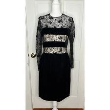 Vintage Victor Costa Black Velvet and Lace Dress 