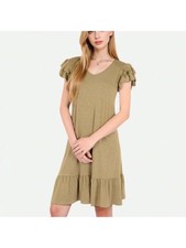 Women's Ruffle Sleeve V-Neck Dress With Tiered Hem And Relaxed Fit