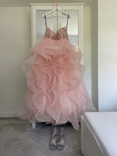 Pink Blush Sleeveless Formal Prom Dress with Ruffle Tulle Skirt