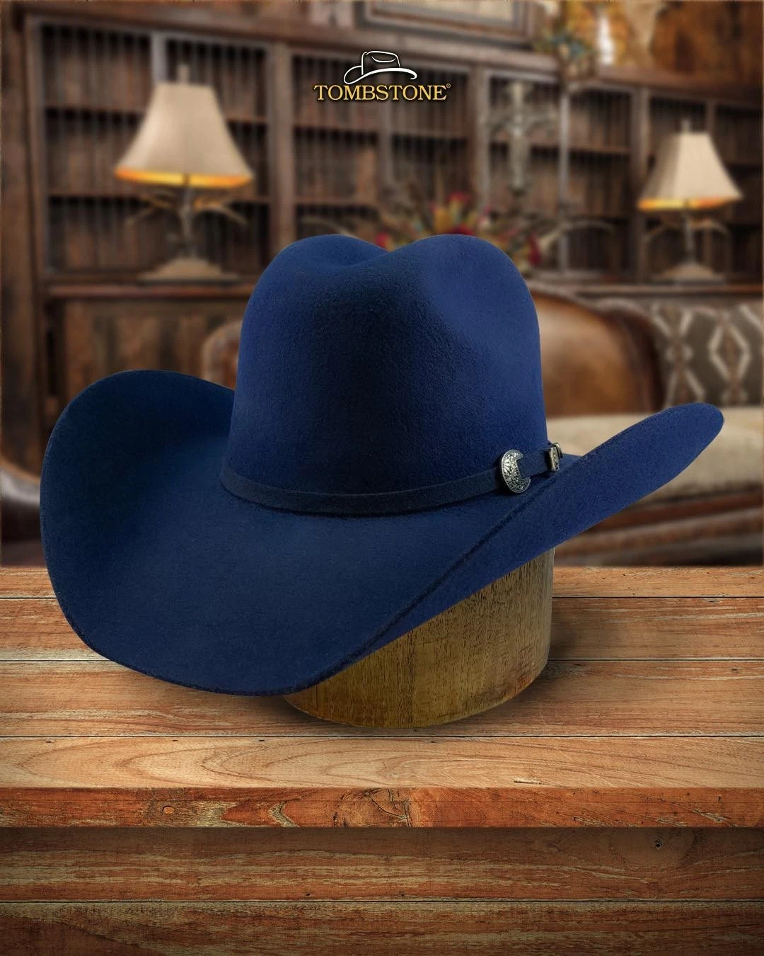 Original Tombstone 20X Western Cowboy Fur Felt Hat East West Style - Navy Blue