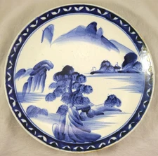 Antique Japanese Arita Imari Deep Cobalt Blue & White HP 12.2" Porcelain Platter