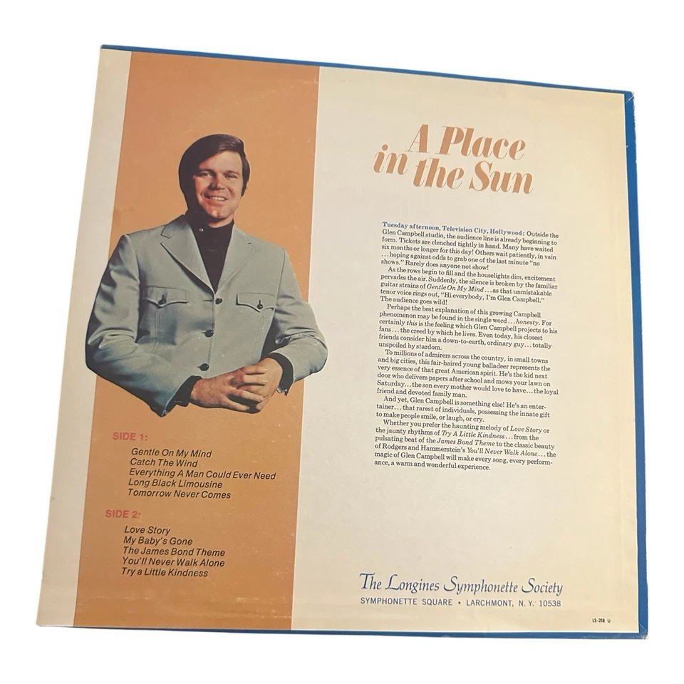 Glen Campbell Gentle On My Mind LP John Hartford Longines Symphonette G+/VG+/VG+ Foto 2 de 4