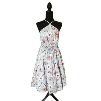 VENUS floral halter summer dress fit & flare cottage garden wedding M EUC