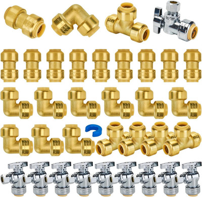  Push Fit Plumbing Fitting Kit 1/2'' 35PCS No Lead Brass PEX Copper CPVC Connect 