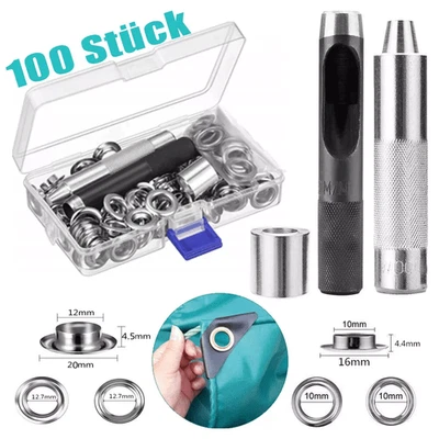 LYN 100x Ösen Planenöse Set 10-16 12-20mm Ösenstempel Locheisen Ösenzange Öse Satze