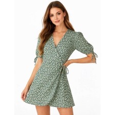 Reformation Venezuela Sammy Wrap Dress in Liberty Floral Print Green L