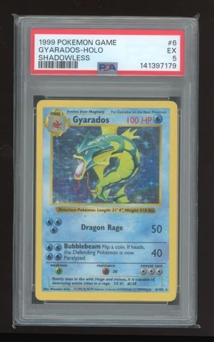 1999 POKEMON GAME SHADOWLESS #6 GYARADOS-HOLO PSA 5