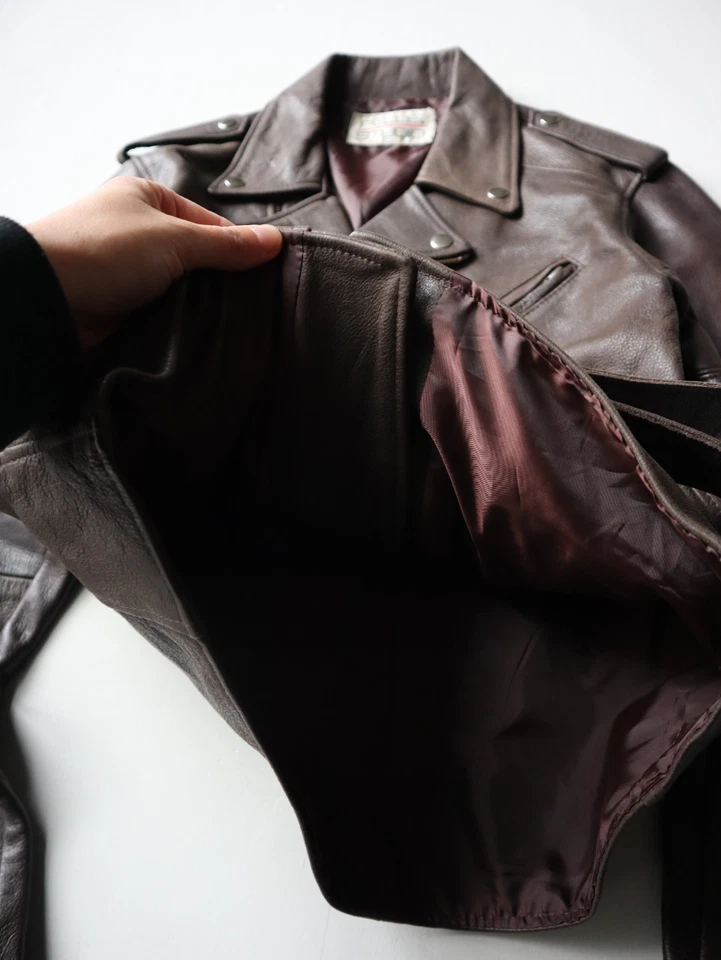 Vintage 90s Pelle Studio Biker Leather Motorcycle Jacket Brown Size S Belted - Image 4 of 4
