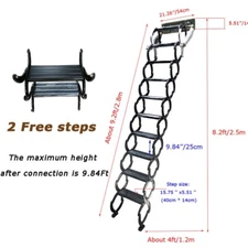 8.2Ft Black Wall Mounted Loft Wall Ladder Pull Down Stairs Ladder 10Steps+2