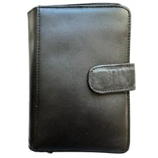 Mundi Black Bifold Wallet Genuine Leather Snap Vintage Pocketbook Travel Womens