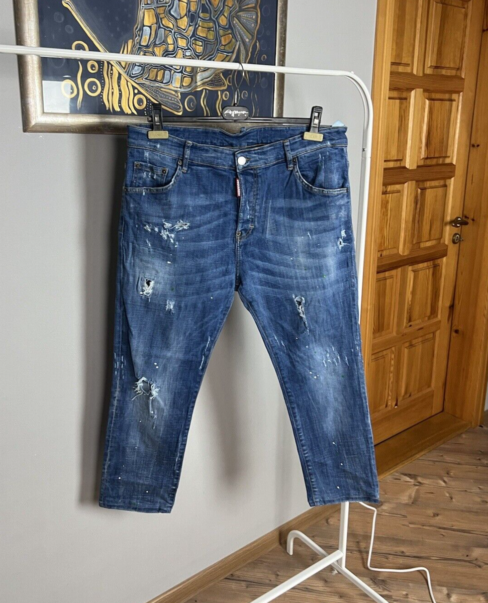 Dsquared2 Tidy Biker Blue Distressed Denim Cropped Jeans Pants