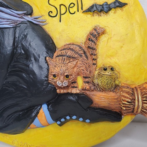 Halloween Door Sign Witch Cat Frog Full Moon Anthropomorphic Broom Resin 2005 - Picture 8 of 12