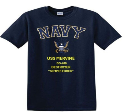 USS MERVINE  DD-489 * DESTROYER*EAGLE SHIRT* NAVY OFFICIALLY LICENSED