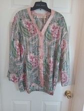 Vtg Gold Label Victoria's Secret Size Sm Pink Green Floral Button Down PJ Top