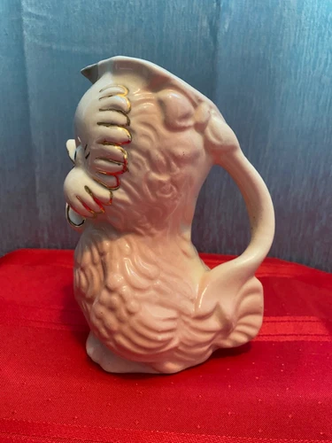 Shawnee Pottery Pink  Baby Bird Pitcher Creamer Vintage 1940s Gold Trim 6.25”
