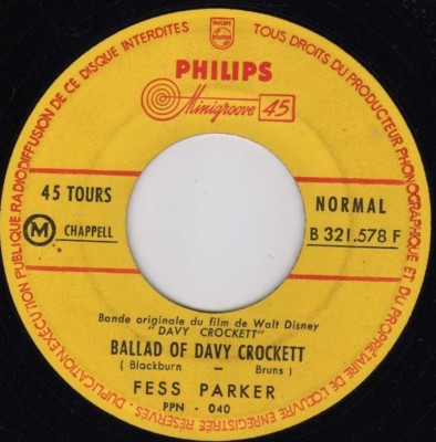 BOF DAVY CROCKETT FESS PARKER FRENCH 45 SINGLE OST