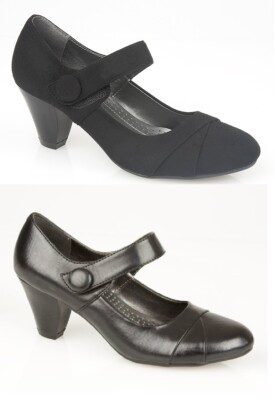 LADIES BLACK SUEDE FORMAL MARY JANE STYLE COURT WORK MID HEEL SHOES,UK 3-8 5664