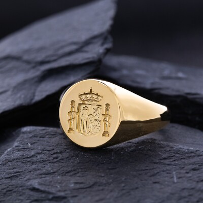 Spanish Royal Coat of Arms Wax Seal Signet Ring, 14k Solid Yellow