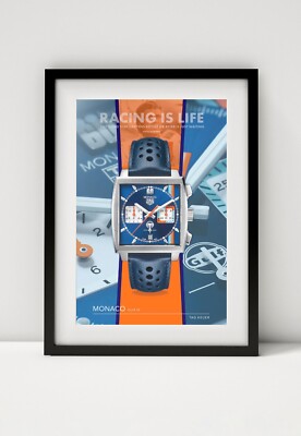 Tag Heuer Monaco Special Edition / Steve McQueen Uhrendruck gerahmt oder Leinwand.