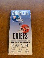 1992 Denver Broncos Kansas City Chiefs Football Ticket Elway Memorable Comeback