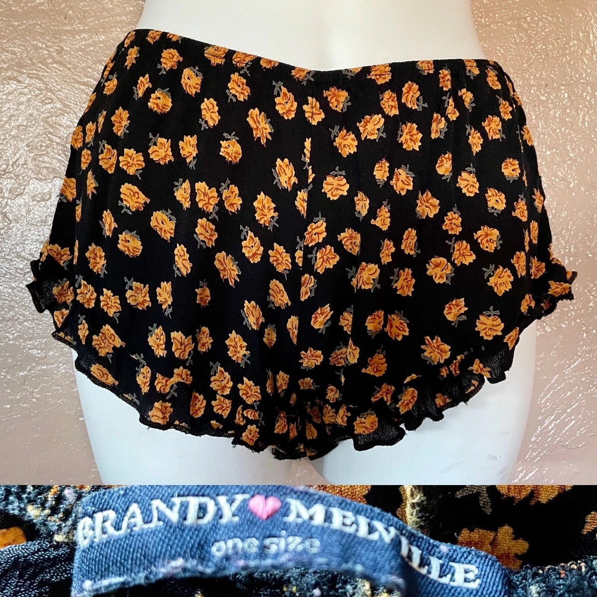 Shorty Fleuri Brandy Melville - Booty Shorts Floral Taille S - Occasion Très Bon État