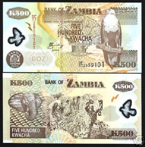 ZAMBIA 500 KWACHA P43 2005 x 100 Pcs Lot BUNDLE ELEPHANT UNC POLYMER ANIMAL WILD - Image 2 of 2