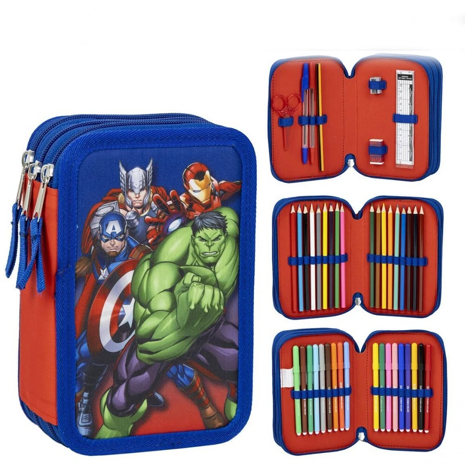 Avengers Federtasche Federmäppchen mit Zubehör gefüllt m. Bunt - und Filzstiften